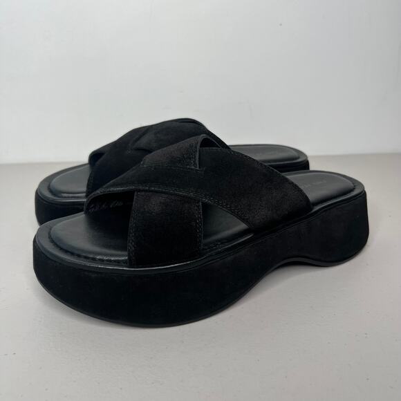 Free People Black Suede Leather Asbury Flatform Slides Size 7.5 - Picture 5 of 10
